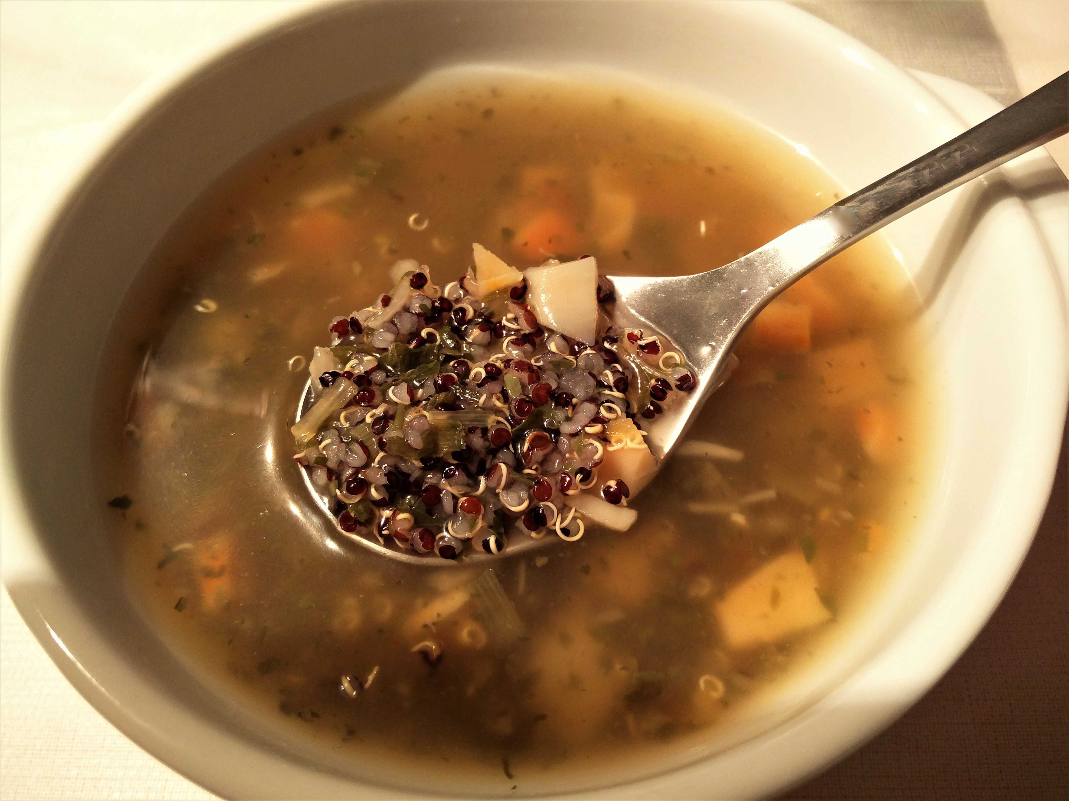 Sopa juliana con quinua negra