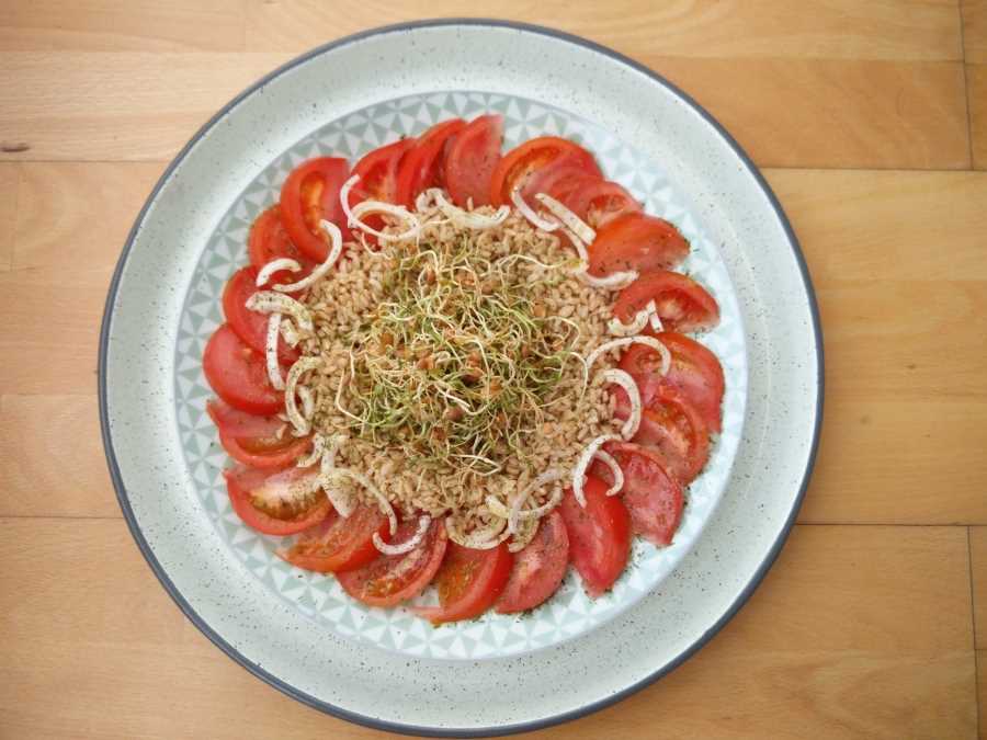 Ensalada de arroz integral y lentejas germinadas