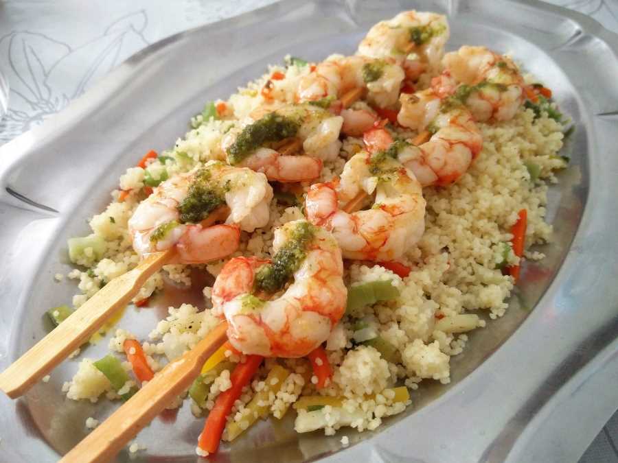 Brochetas de gambas